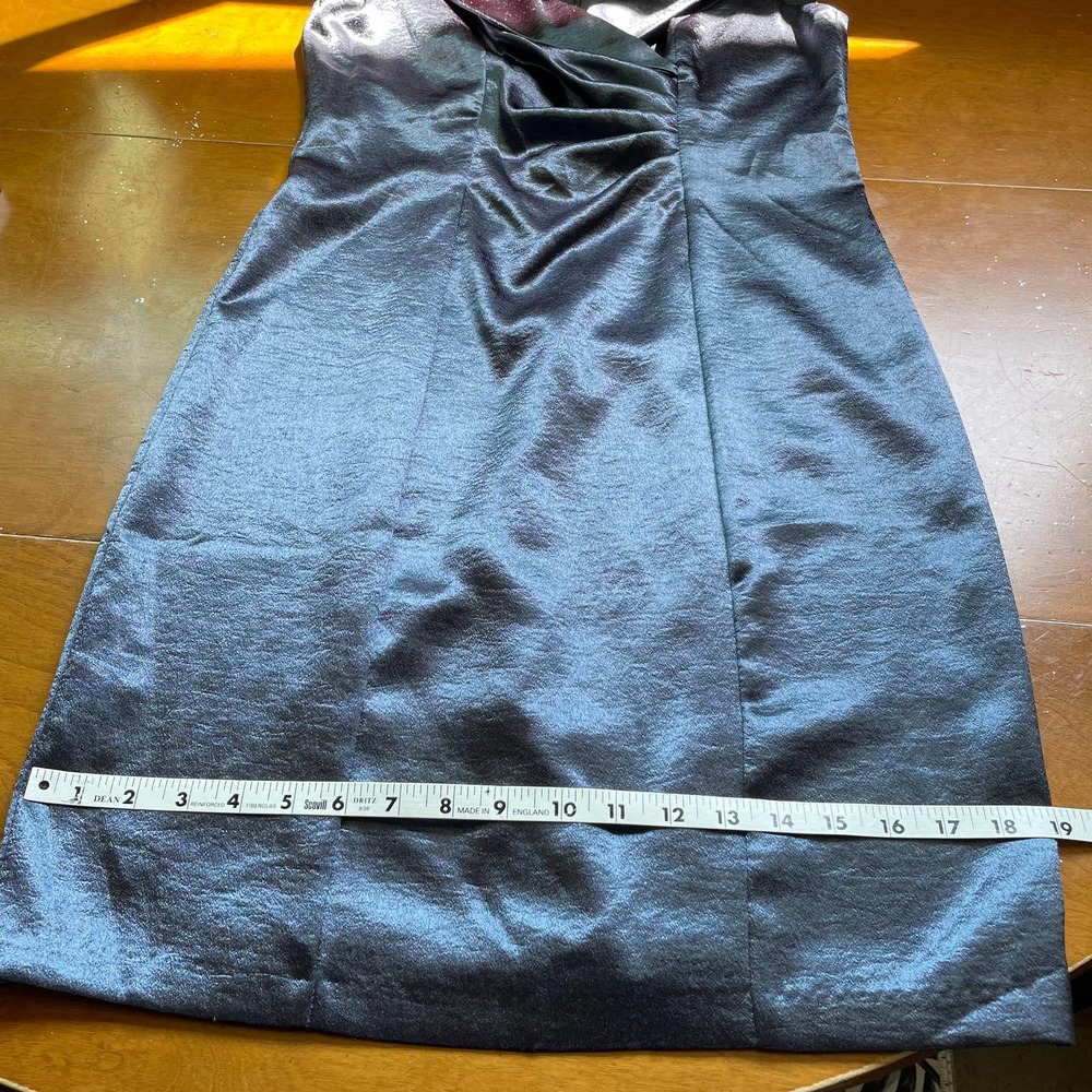 Sexy V Neck Satin Dress 6 Grey Blue Connected Apparel Glam Cocktail Ruched Waist - Picture 10 of 12